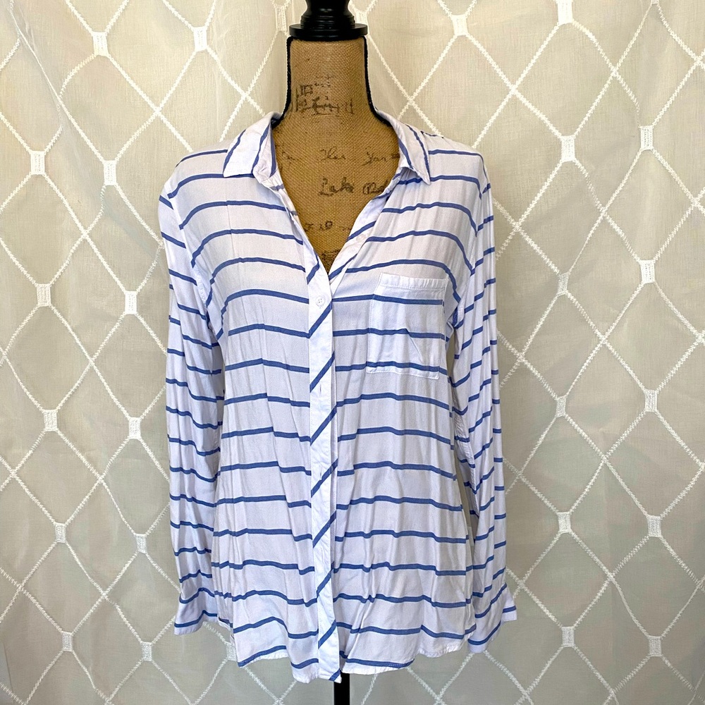 Blue and White Stripe Long Sleeve Button Down